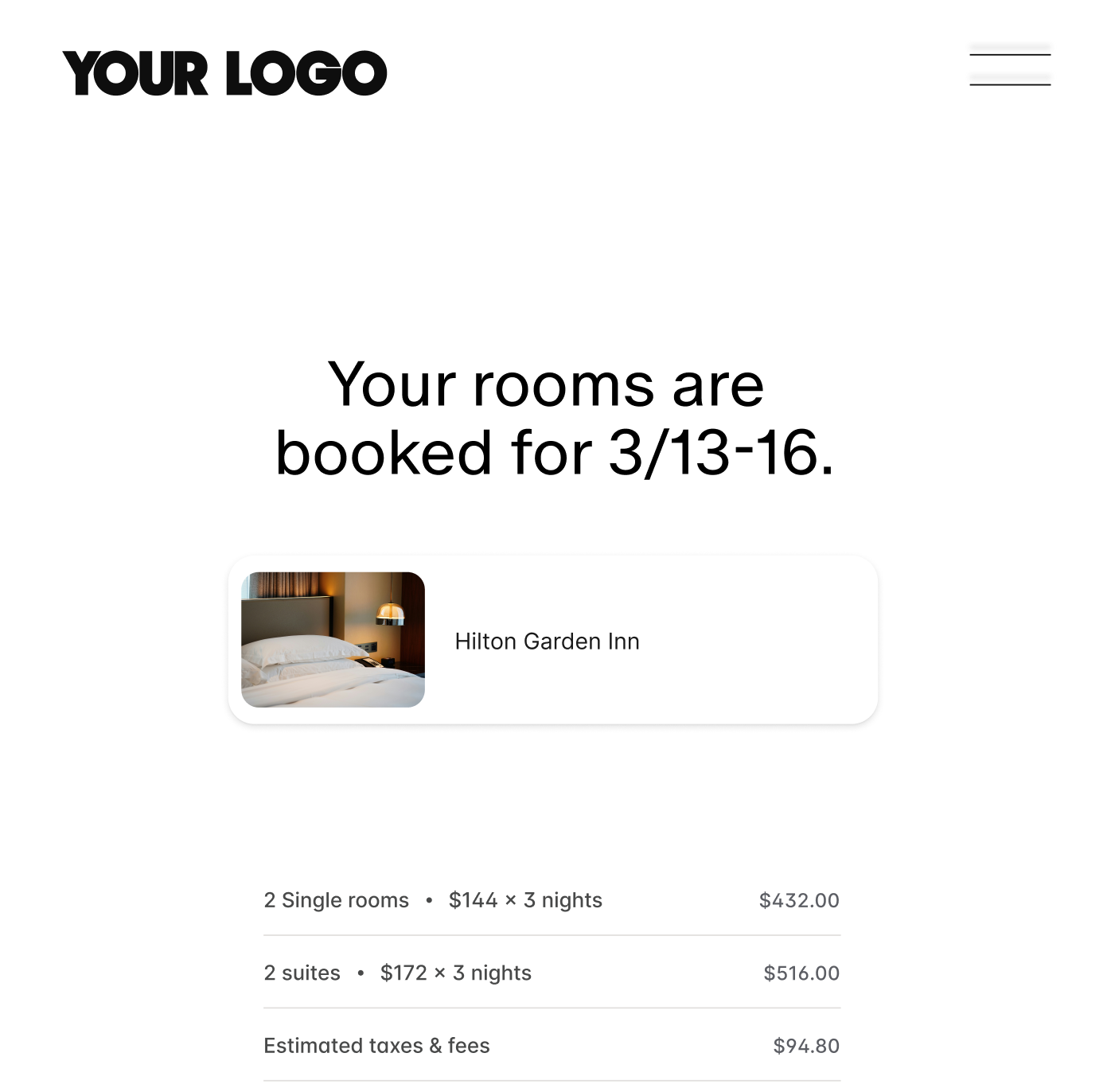 Booking confirmation screen